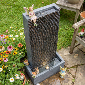 Gartenbrunnen 2-stufig mit LED Beleuchtung in Granitoptik