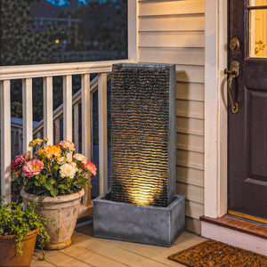 Gartenbrunnen 2-stufig mit LED Beleuchtung in Granitoptik