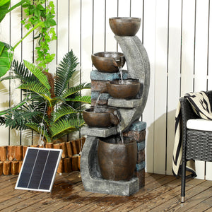 Gartenbrunnen Solar mit LED 5-stufig Backsteinoptik 107cm