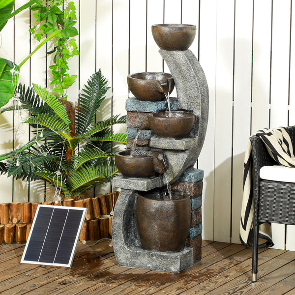 Gartenbrunnen Solar mit LED 5-stufig Backsteinoptik 107cm