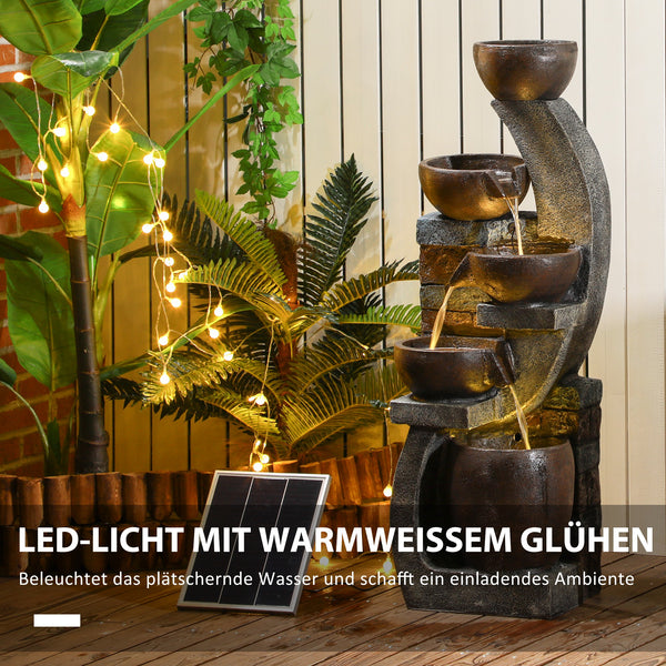 Gartenbrunnen Solar mit LED 5-stufig Backsteinoptik 107cm