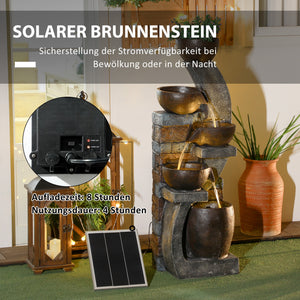 Gartenbrunnen Solar mit LED 5-stufig Backsteinoptik 107cm
