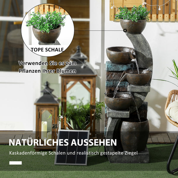 Gartenbrunnen Solar mit LED 5-stufig Backsteinoptik 107cm