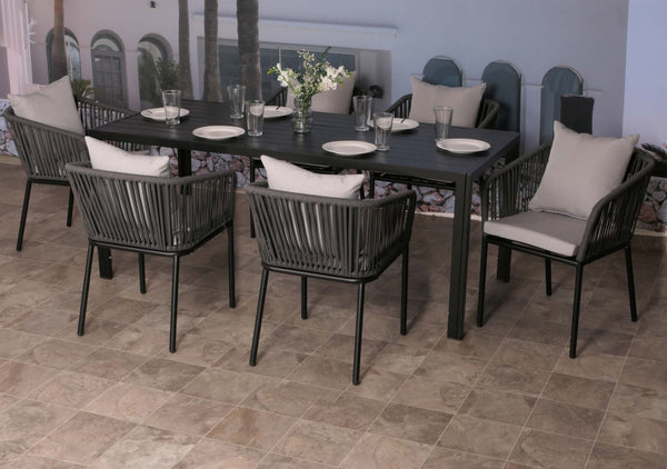 Gartengarnitur Alu anthrazit, 6 Stühle & Tisch 180x80cm wetterfest