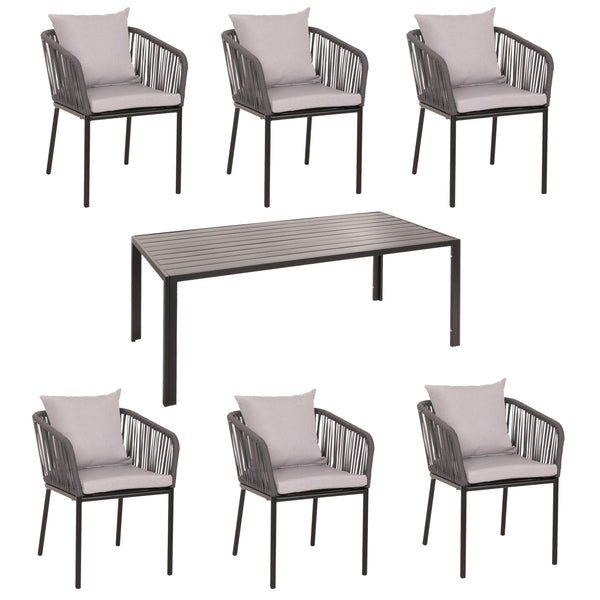 Gartengarnitur Alu anthrazit, 6 Stühle & Tisch 180x80cm wetterfest