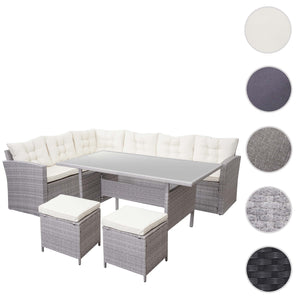 Poly-Rattan Gartengarnitur Lounge Esstisch Set hellgrau creme