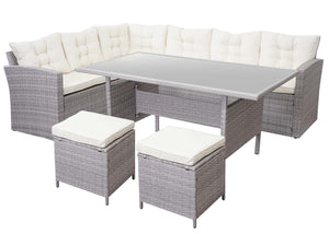 Poly-Rattan Gartengarnitur Lounge Esstisch Set hellgrau creme