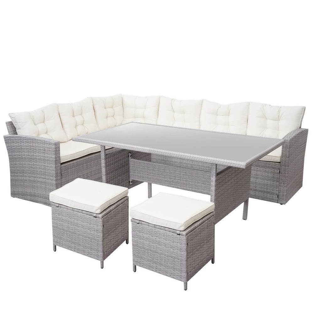 Poly-Rattan Gartengarnitur Lounge Esstisch Set hellgrau creme