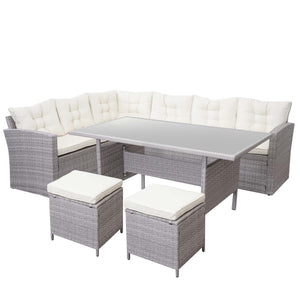 Poly-Rattan Gartengarnitur Lounge Esstisch Set hellgrau creme