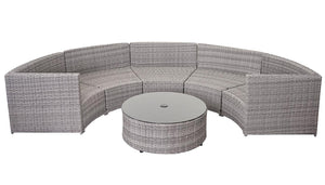 Runde Poly-Rattan Gartengarnitur grau mit dunkelgrauen Polstern
