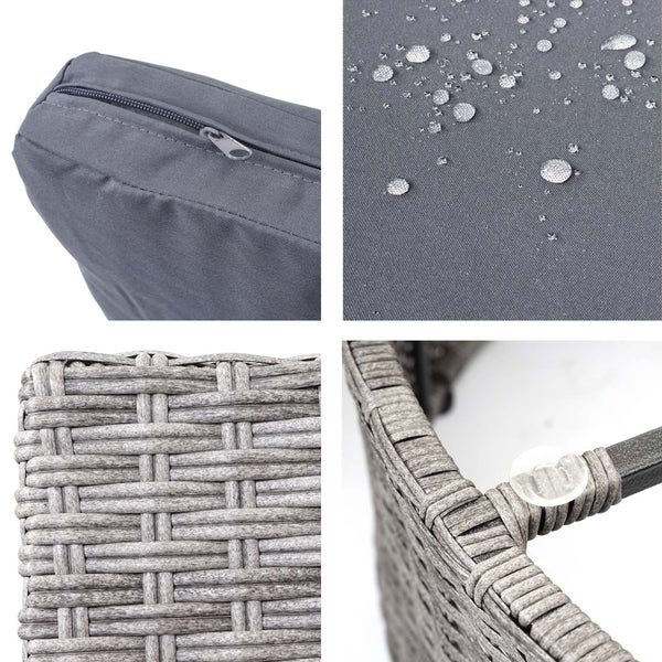 Runde Poly-Rattan Gartengarnitur grau mit dunkelgrauen Polstern