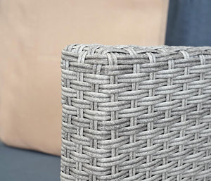 Runde Poly-Rattan Gartengarnitur grau mit dunkelgrauen Polstern