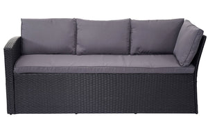 Polyrattan Gartengarnitur schwarz mit Esstisch & dunkelgrauen Kissen