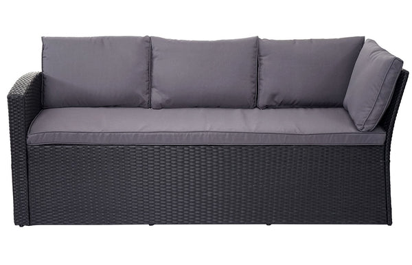 Polyrattan Gartengarnitur schwarz mit Esstisch & dunkelgrauen Kissen