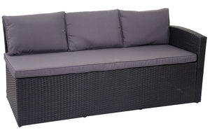Polyrattan Gartengarnitur schwarz mit Esstisch & dunkelgrauen Kissen