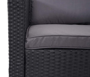 Polyrattan Gartengarnitur schwarz mit Esstisch & dunkelgrauen Kissen