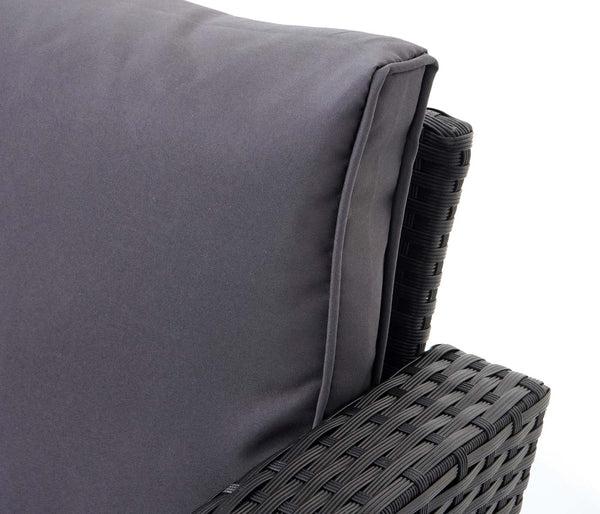 Polyrattan Gartengarnitur schwarz mit Esstisch & dunkelgrauen Kissen
