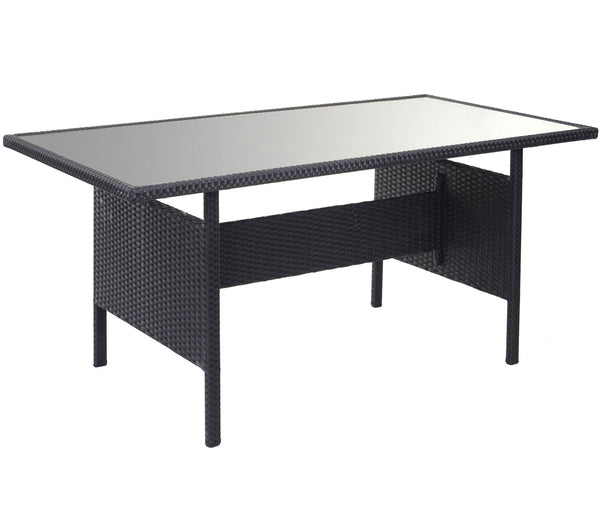 Polyrattan Gartengarnitur schwarz mit Esstisch & dunkelgrauen Kissen