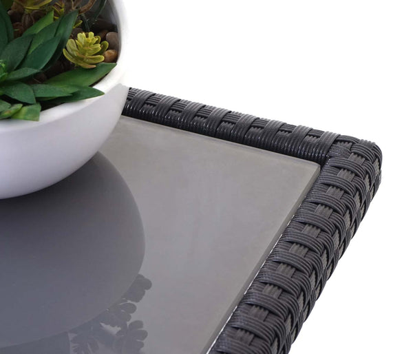 Polyrattan Gartengarnitur schwarz mit Esstisch & dunkelgrauen Kissen
