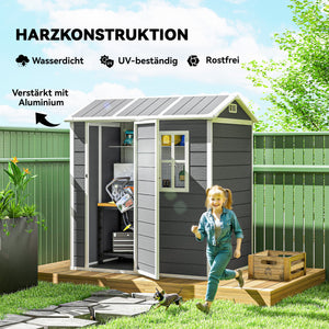 Gartenhaus wetterfest mit Boden Fenster und abschliessbarer Tür Kunststoff grau