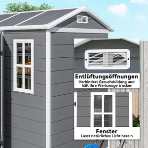 Gartenhaus wetterfest mit Boden Fenster und abschliessbarer Tür Kunststoff grau