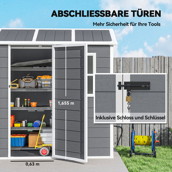 Gartenhaus wetterfest mit Boden Fenster und abschliessbarer Tür Kunststoff grau