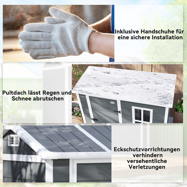Gartenhaus wetterfest mit Boden Fenster und abschliessbarer Tür Kunststoff grau