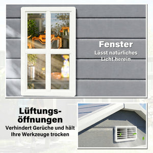 Gartenhaus Metall abschliessbar mit Doppeltür und Fenster grau