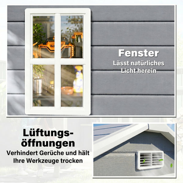 Gartenhaus Metall abschliessbar mit Doppeltür und Fenster grau