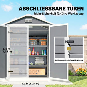 Gartenhaus Metall abschliessbar mit Doppeltür und Fenster grau