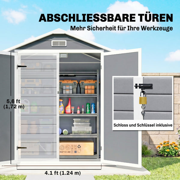 Gartenhaus Metall abschliessbar mit Doppeltür und Fenster grau