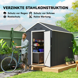Gartenhaus Metall mit Doppeltür und Fenster grau weiss