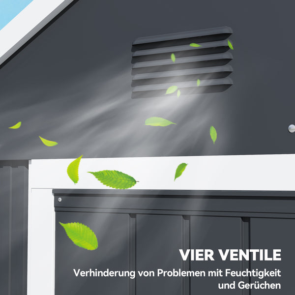 Gartenhaus Metall mit Doppeltür und Fenster grau weiss