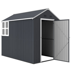 Gartenhaus Metall mit Doppeltür und Fenster grau weiss