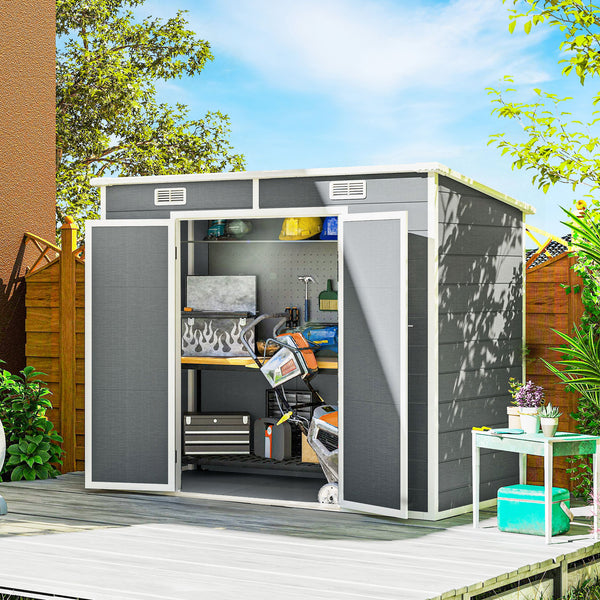Gartenhaus Kunststoff mit Boden und Fenster 2,4x1,3m grau