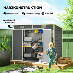 Gartenhaus Kunststoff mit Boden und Fenster 2,4x1,3m grau