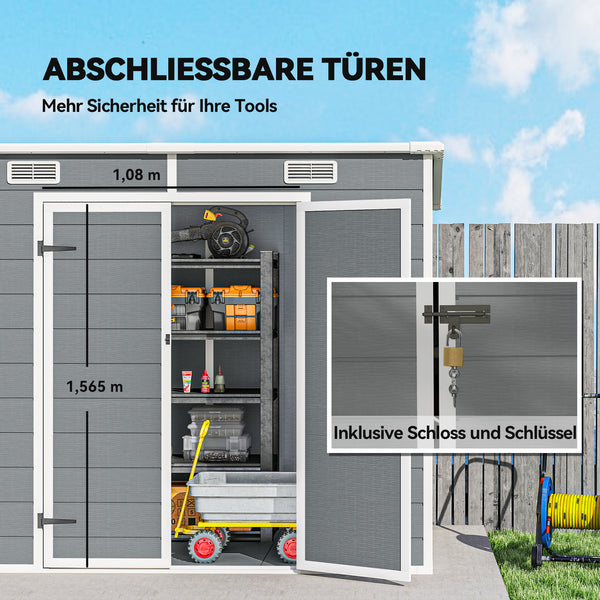 Gartenhaus Kunststoff mit Boden und Fenster 2,4x1,3m grau