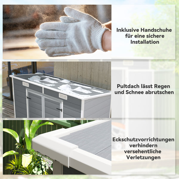 Gartenhaus Kunststoff mit Boden und Fenster 2,4x1,3m grau