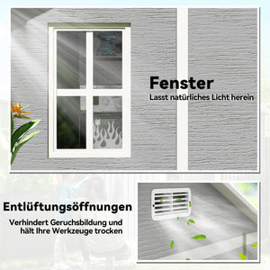 Gartenhaus mit Fenster und abschliessbarer Tür Kunststoff grau