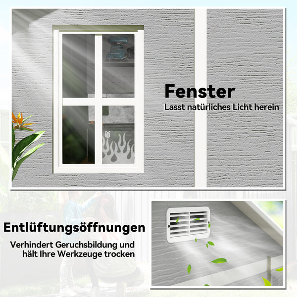 Gartenhaus mit Fenster und abschliessbarer Tür Kunststoff grau