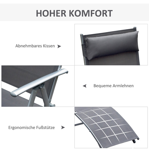 Gartenliege klappbar mit Kissen 137x635x1005cm Grau