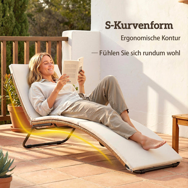Gartenliege Sonnenliege verstellbar stabil mit Auflage Rattan