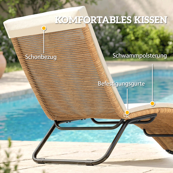 Gartenliege Sonnenliege verstellbar stabil mit Auflage Rattan