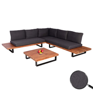 Garten-Lounge-Set aus Akazie & Aluminium, Polster dunkelgrau