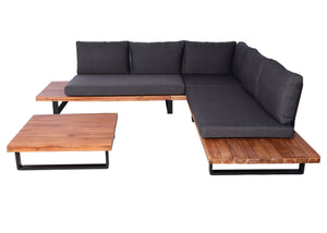 Garten-Lounge-Set aus Akazie & Aluminium, Polster dunkelgrau