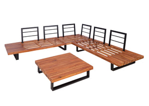 Garten-Lounge-Set aus Akazie & Aluminium, Polster dunkelgrau