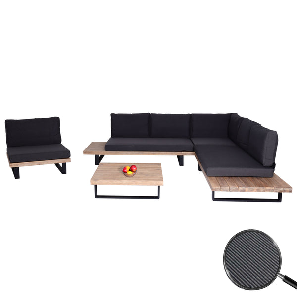 Gartengarnitur Lounge-Set aus Akazienholz & Aluminium, Polster dunkelgrau
