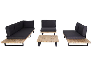 Gartengarnitur Lounge-Set aus Akazienholz & Aluminium, Polster dunkelgrau