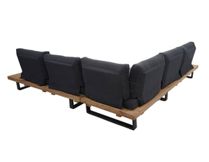 Gartengarnitur Lounge-Set aus Akazienholz & Aluminium, Polster dunkelgrau