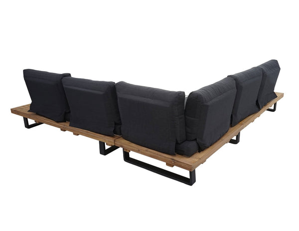 Gartengarnitur Lounge-Set aus Akazienholz & Aluminium, Polster dunkelgrau